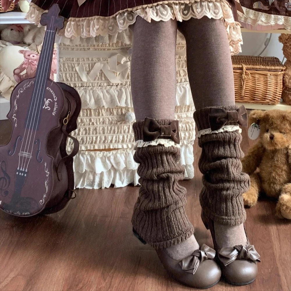 ถุงเท้าไหมพรมถักลายลูกไม้สไตล์โลลิต้าแบบญี่ปุ่น ถุงเท้าขนปุยสำหรับผู้หญิง ฤดูใบไม้ร่วงและฤดูหนาว น่ารัก