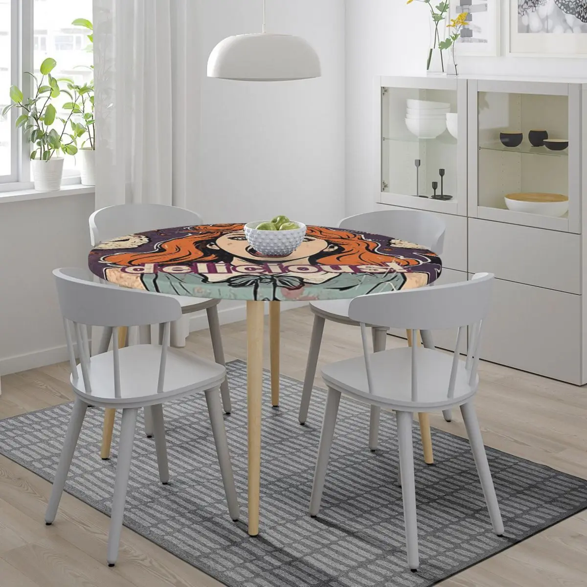 Rice Balls Is Delicious! Halloween Girl Version Round Tablecloth Oilproof Table Cloth for Kitchen Events Dining Table Cover