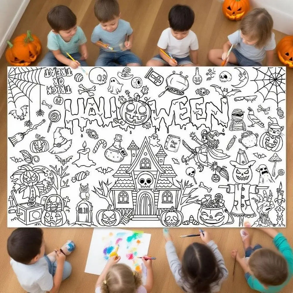 

Creative Halloween Graffiti Tablecloth Handmade Cartoon Children's Drawing Tablecloth DIY Painting 130x75cm Large Paper Banner