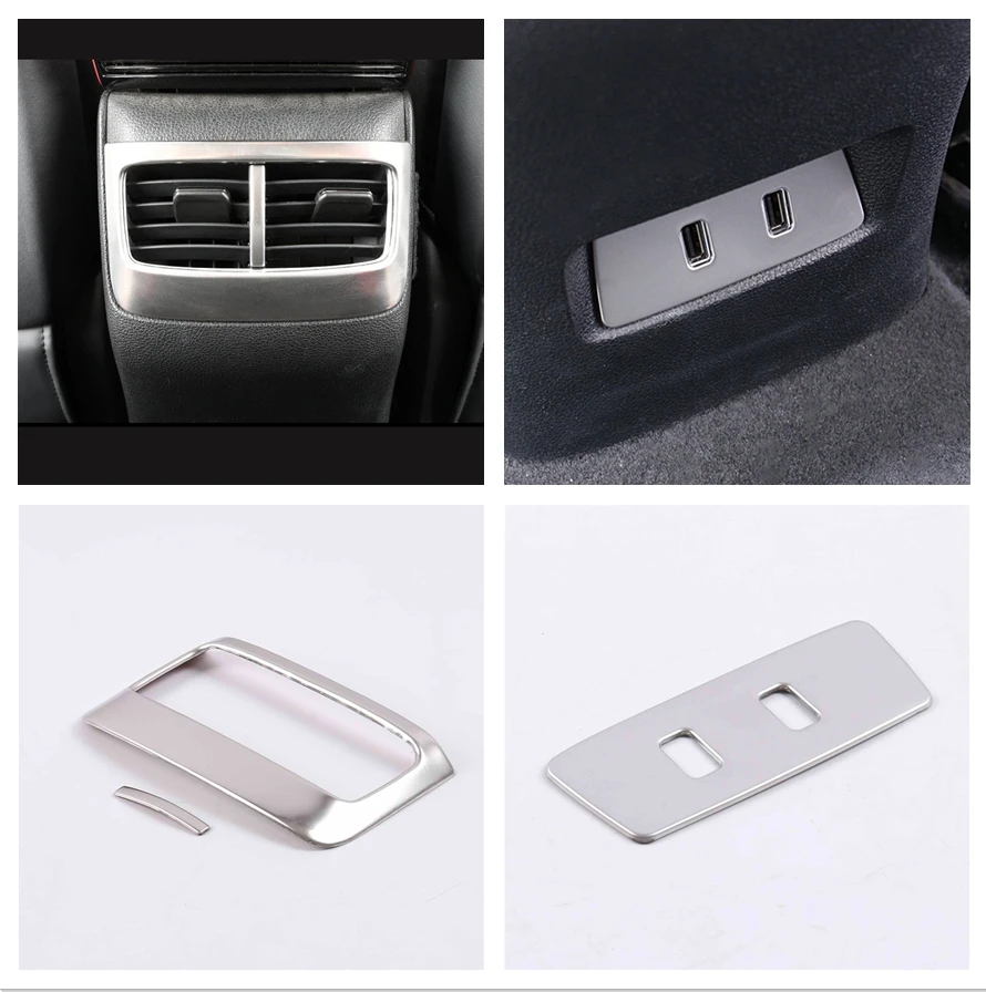 For MG HS 2018 - 2020 2022 Interior Accessories USB Port Panel Stainless Steel Car Armrest Rear Air Outlet Vent Frame Trims