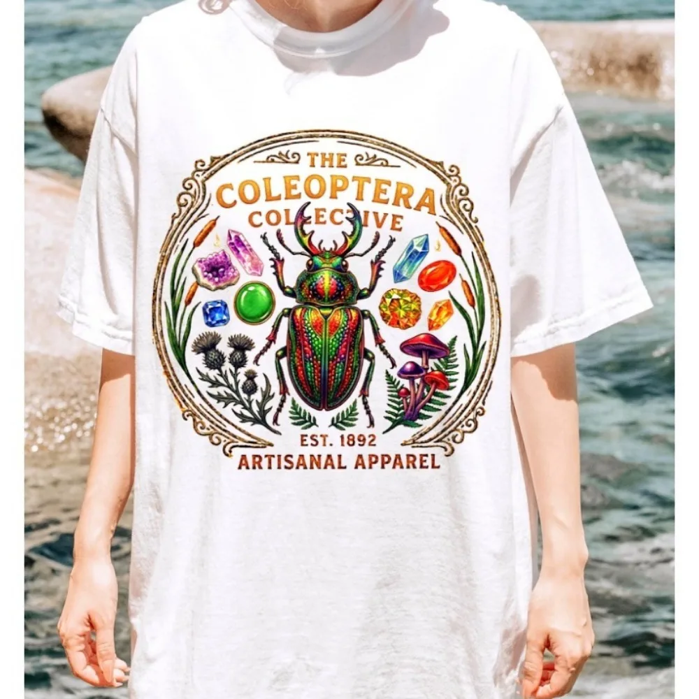 Coleoptera Collective Beetle Illustration T-Shirt Entomology Art Tee Insect Lovers Shirts O Neck Short Sleeve Women Clothes
