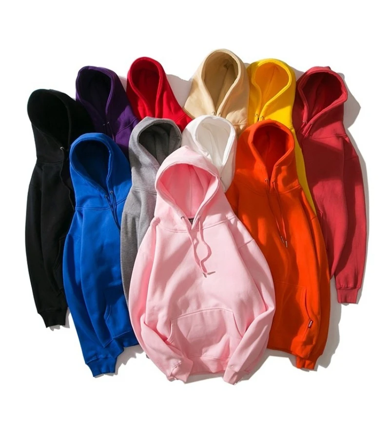 Plus size outono casual pesado puro algodão horizontal tecido cor cheia moletom com capuz engrossado para homem e mulher