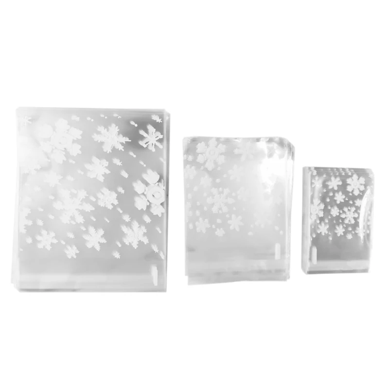 300 Counts Resealable Cellophane Christmas Party Snowflake Cookie Bakery Candy Treat Gift Bags In 3 Sizes