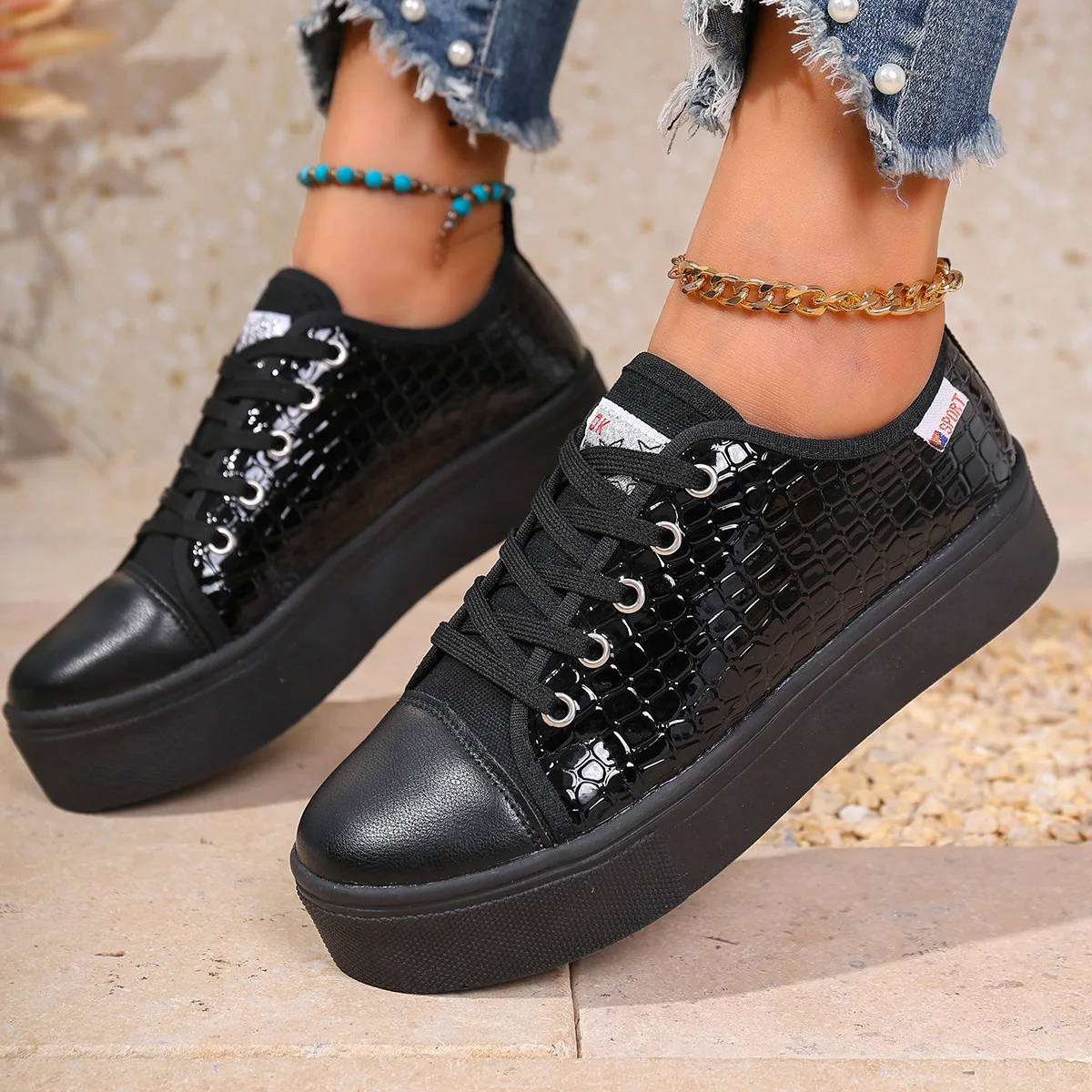 New women's flat casual single shoes, perforated and breathable white sneakers, women's sports shoes view 6