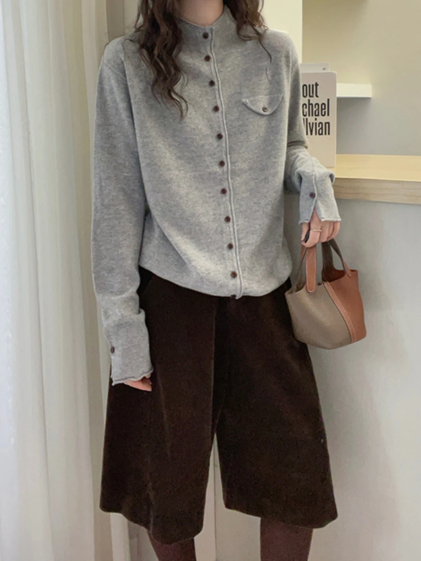 بسيطة محبوك طويل Sve سترة الخريف الشتاء الترفيه Sle زر واحد تصميم النسخة الكورية فضفاضة تناسب المرأة سترة