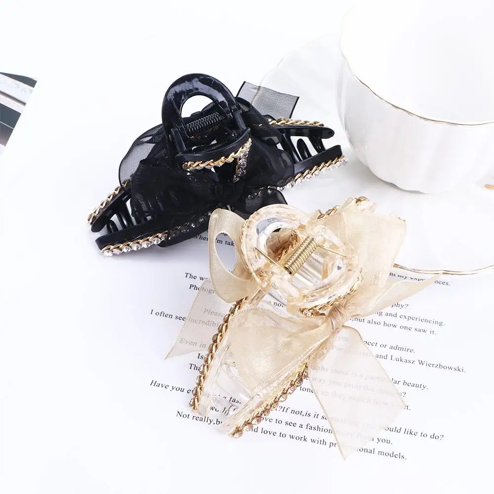 女性の気質ボウノットネット糸韓国ヘアアクセサリー髪爪グラブクリップヘアクリップ