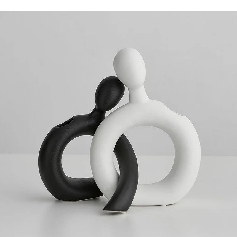 Ceramic Figure Vase Couple Abstract Hollowed-out Flower Arrangement Ornaments Flower Vase Creative Display Home Decoration
