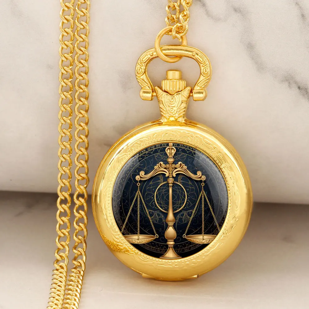 Reteo Black Golden and Silvery Lawyer Justice Scale Judge Creative Design Quartz Pocket Watch for Women Men