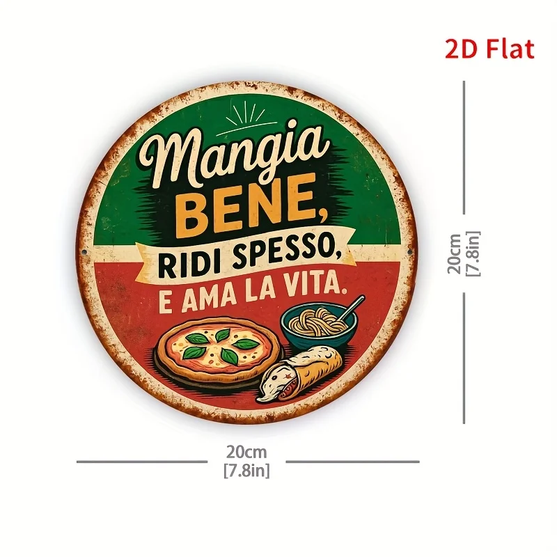 2D Flat 1pc Vintage 8x8 Inch (20x20cm) Italian Restaurant Decor Tin Sign - Rustic Metal Wall Art with 