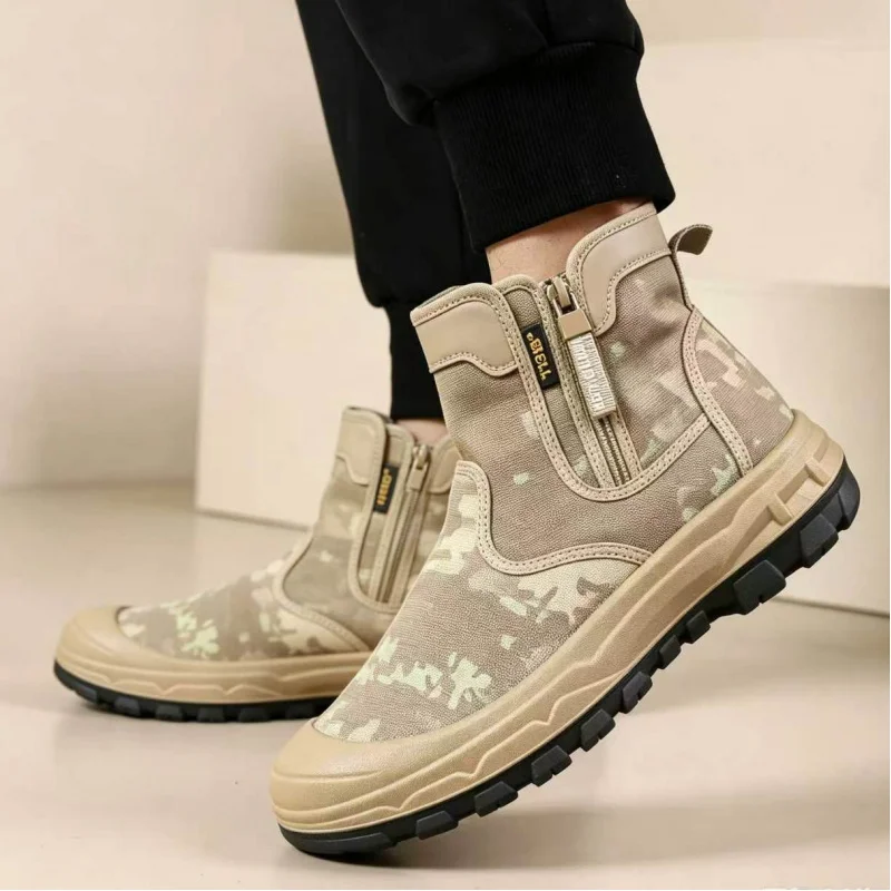2026 Men's Labor Safety Shoes Zipper Anti slip, Comfortable, Wear resistant, High cut Camouflage Outdoor Mountaineering Shoes