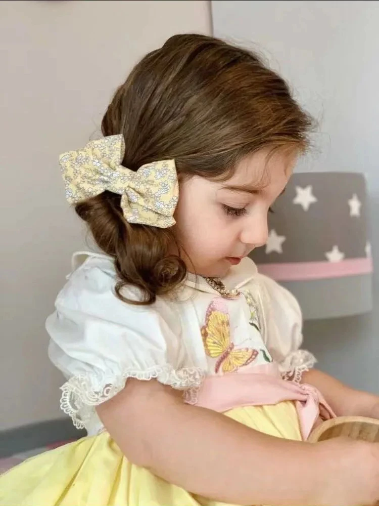 0-12Y Baby Girl Summer Butterfly Embroidery Turkish Vintage Yellow Dress for Birthday Easter Eid Holiday Casual Photography