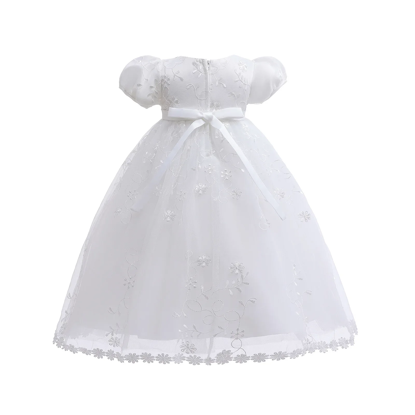 Vestido largo de encaje blanco para bautizo de niña, ropa de princesa para fiesta de cumpleaños, boda, recién nacido, 1 año