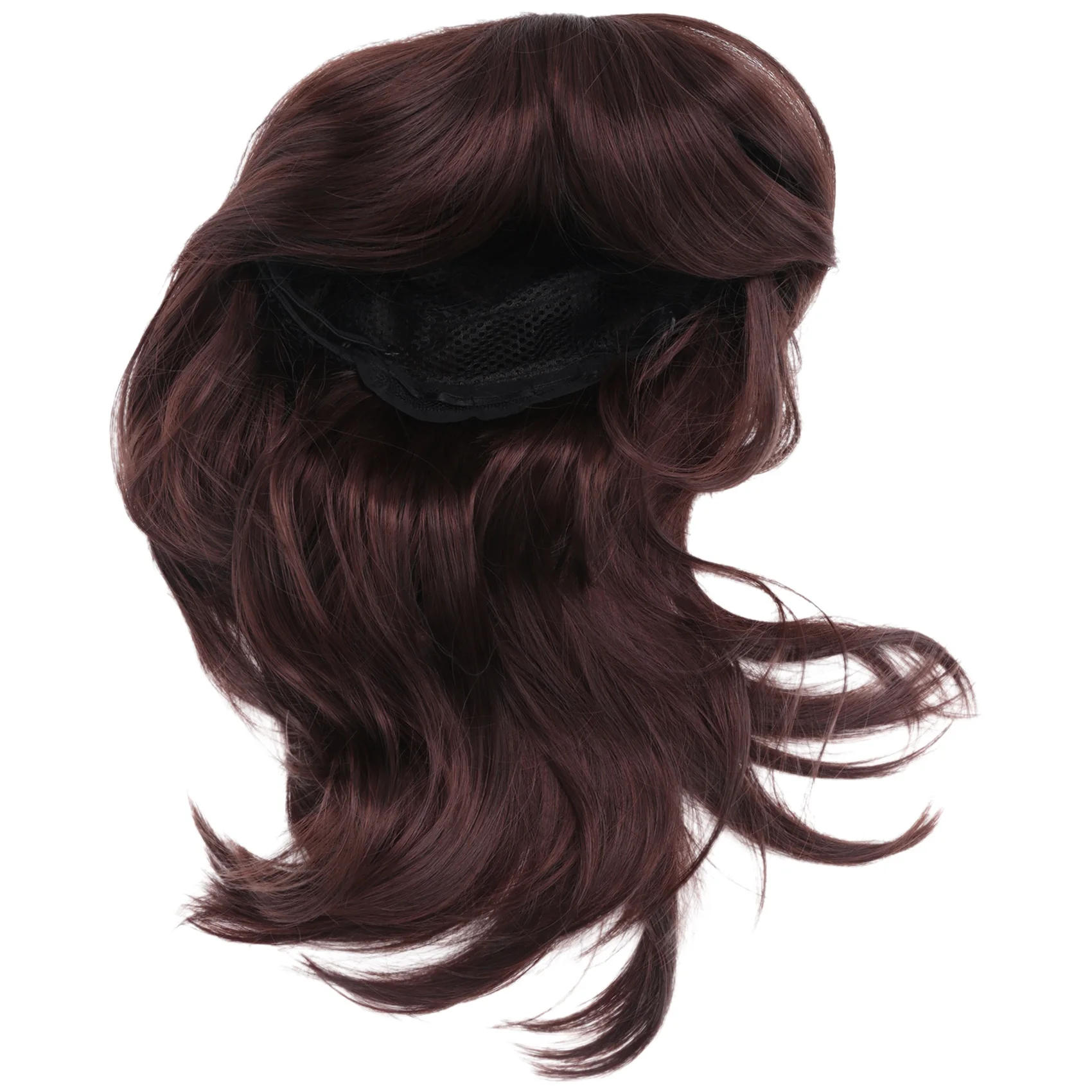 Women Hair Wigs Ladies Party Daily Natural Wave Dark Brown Side Parting Synthetic None Lace Wigs with Bangs