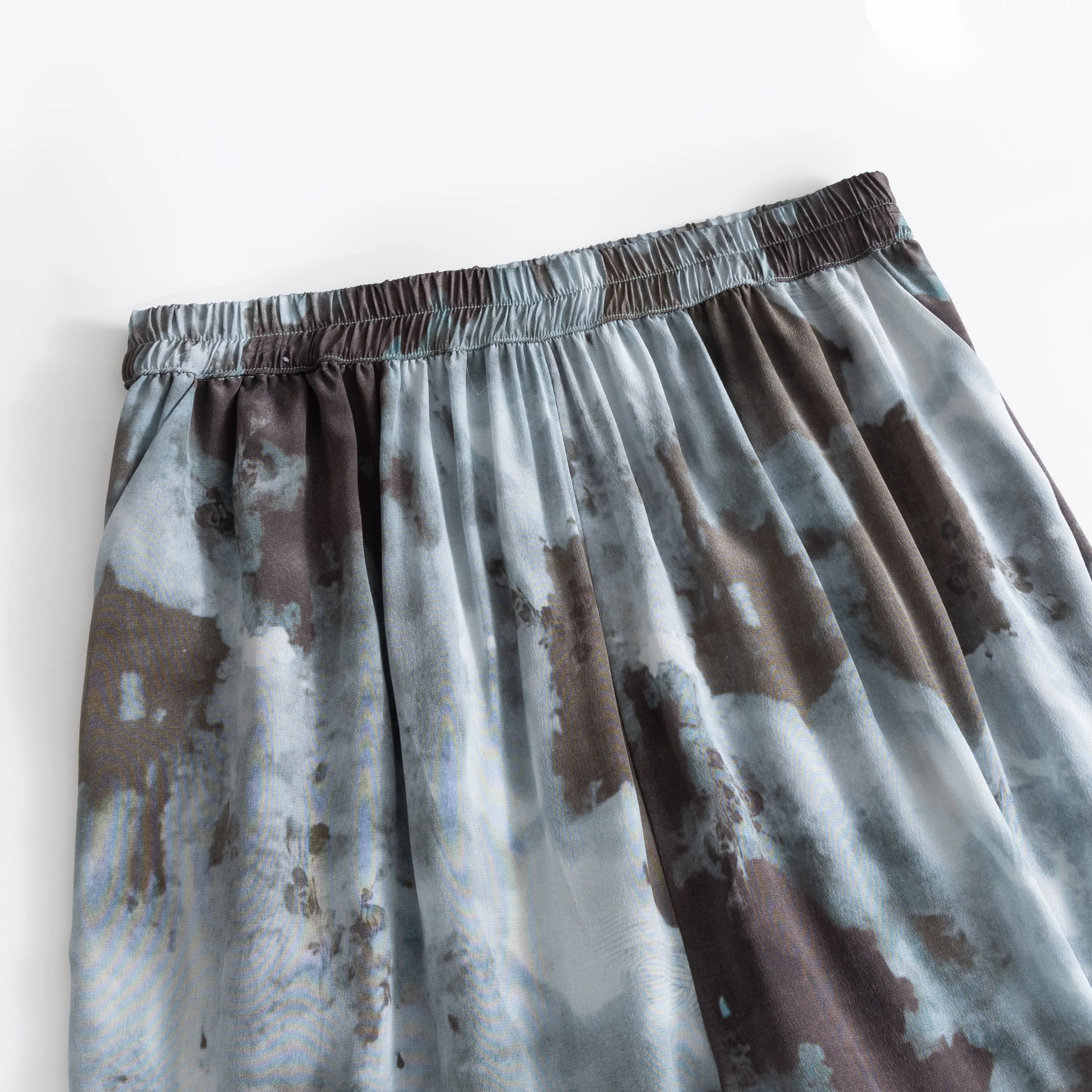 Women's Summer New Style Denim Style 100% Natural Mulberry Silk 03 Crepe De Chine Versatile Casual Wide Leg Pants