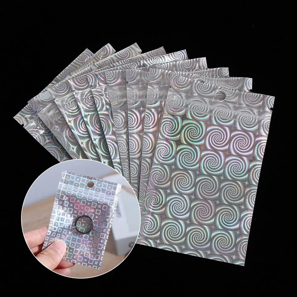 10Pcs Zip Plastic Bag Aluminum Foil Hologram Food Pouch Self Seal Laser Small WaterProof Zipper Reclosable Pouches Packaging Bag