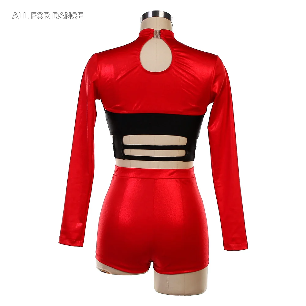 26096 Maniche lunghe Nero e Rosso 2 in uno Corpetto in spandex Abiti da balletto Ragazze adulte Balletto e jazz e costumi di danza del rubinetto