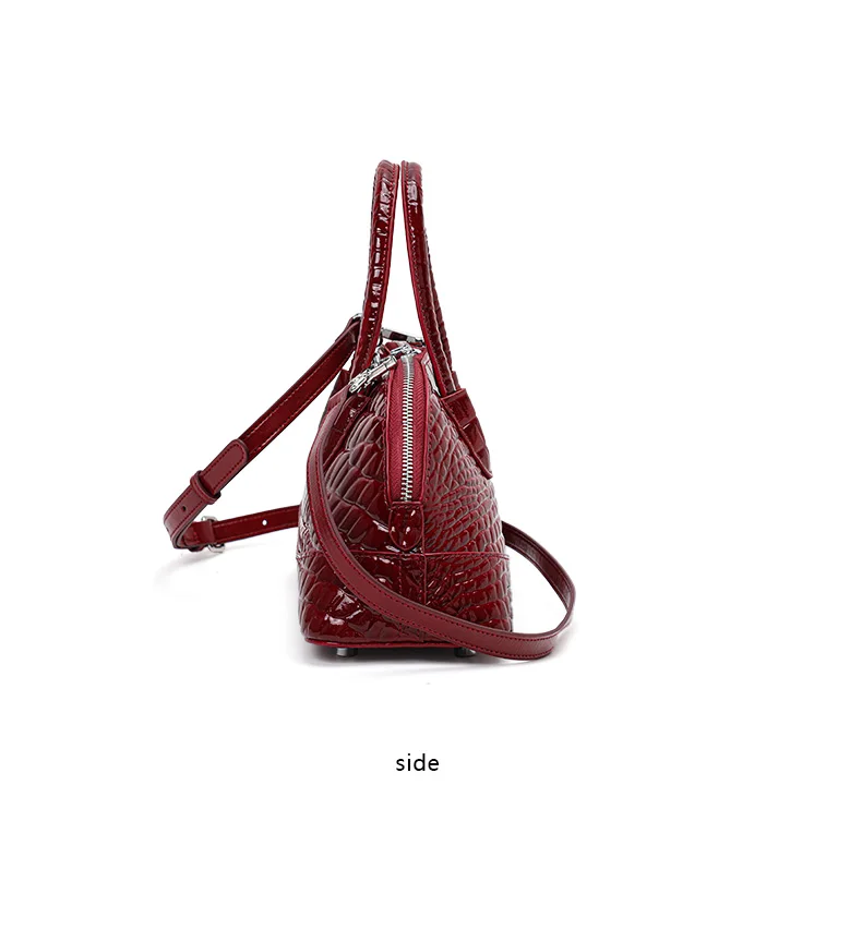 Aidrani Damen-Handtasche aus echtem Rindsleder mit Krokodilmuster - Glänzende Umhängetasche im Bowling-Stil – Detail 11