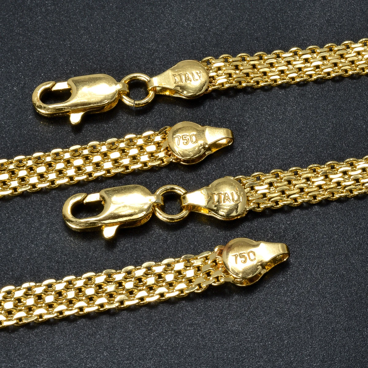 Milanese Mesh-Kettenhalskette 750 ITALY Stempel 18K Vergoldet Flach Gewebte Gliederkette Unisex Schmuck Tägliches Party-Geschenk für Frauen