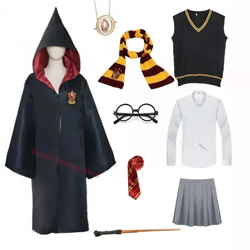 L2025l halloween unisex adulto crianças bruxa e feiticeiro cosplay traje unisex crianças adulto magia faculdade uniforme traje de terror para h