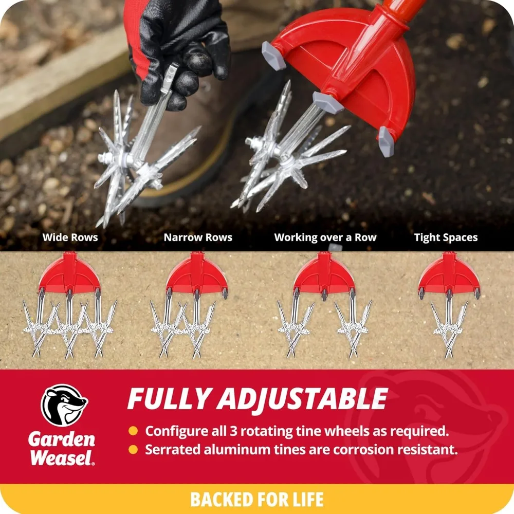 آلة زراعة دوارة 2 في 1 وحراثة يدوية للحديقة والحديقة - تهوية، عشري، زراعة التربة بكفاءة