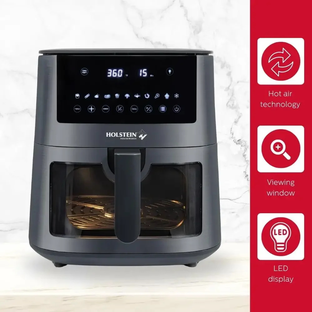 디지털 에어 프라이어 7.6QT(보기 창 포함) 7가지 사전 설정 옵션 타이머 자동 차단 논스틱 바구니 더 건강한 요리