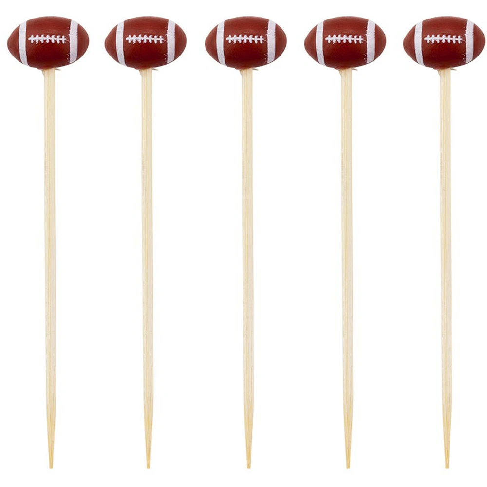 100 Pieces x Home Party Wedding Supplies Disposable 120mm Cocktail Rugby Football Bamboo Pick Skewers