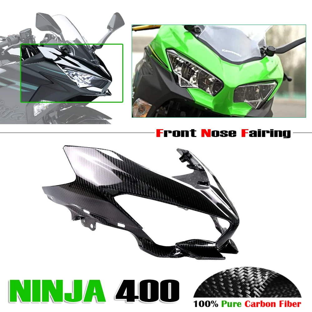 

For KAWASAKI NINJA 400 EX400 2018-2024 NINJA400 Real Carbon Fiber Front Nose Fairing Headlight Cover Panel Motorcycle Cowling