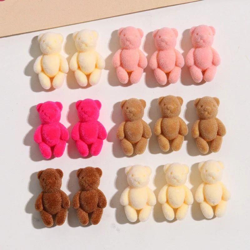 

New arrived 40pcs/lot color Flocking animals cartoon bears shape resin cabochon beads diy jewelry garment hair accessory