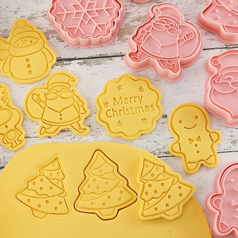 8Pcs Christmas Cookie Cutters Santa Claus Snowflake Tree Cookie Molds Biscuits Embosser Stamp Xmas Baking Accessories Decoration