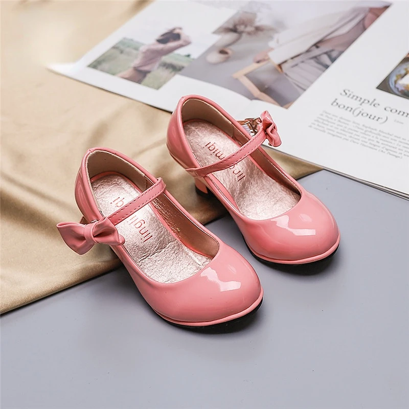 Girls Leather Shoes Autumn Bowtie Sandals 2023 New Children Shoes High Heels Princess Sweet Sandals for Girls обувь для девочек