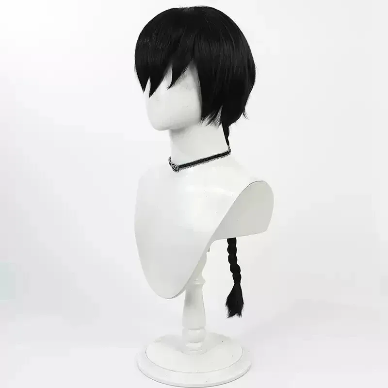 أنيمي Ranma 1/2 Ranma Saotome تأثيري الباروكات 60 سنتيمتر الأسود مضفر مقاومة للحرارة الشعر الاصطناعية هالوين حفلة تأثيري الباروكات + غطاء شعر مستعار