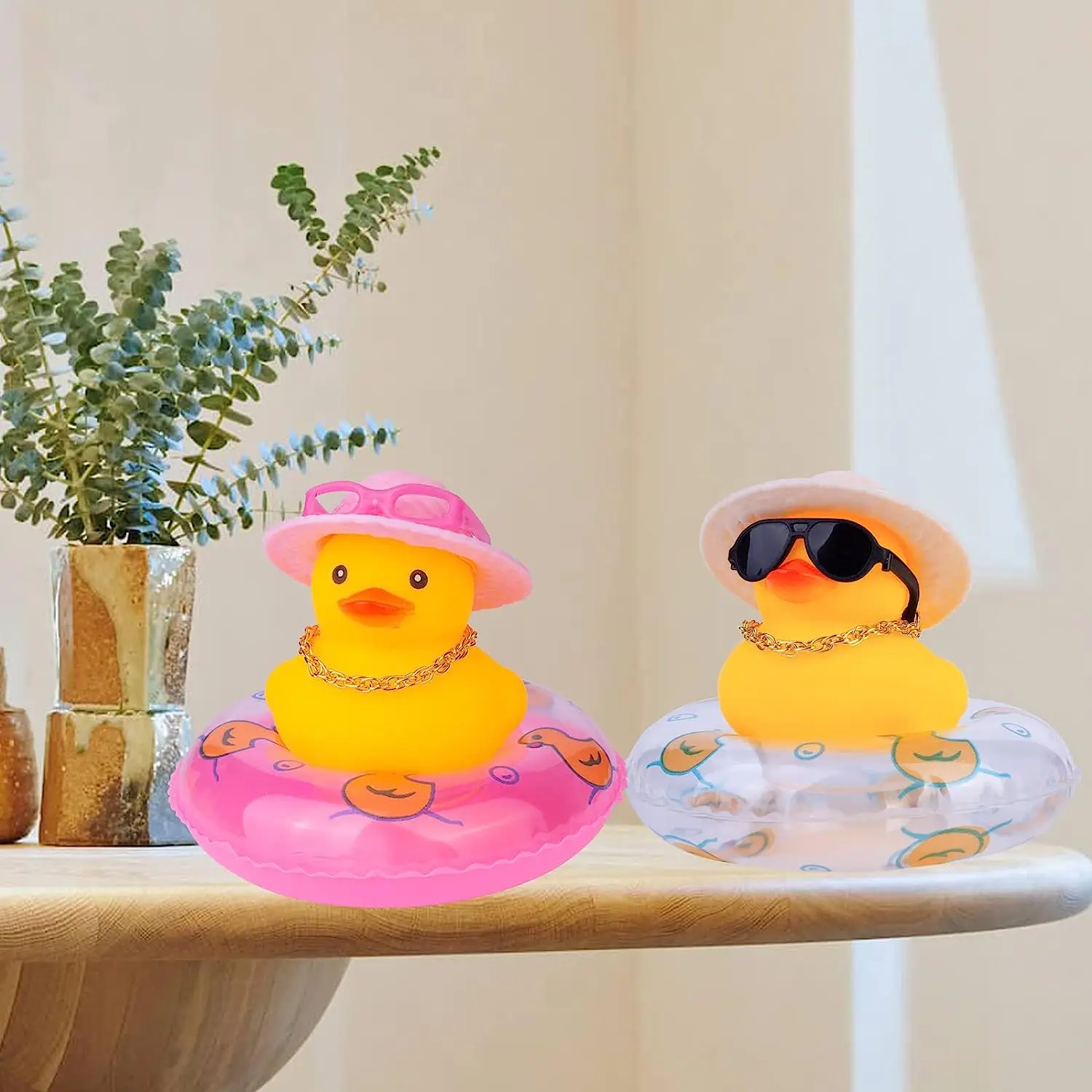

Cowboy Duck Kids Toy Car Dashboard Ornament Rubber Duck with Cool Accessory Mini Swim Ring Sun Hat Sunglasses Scarf or Necklace