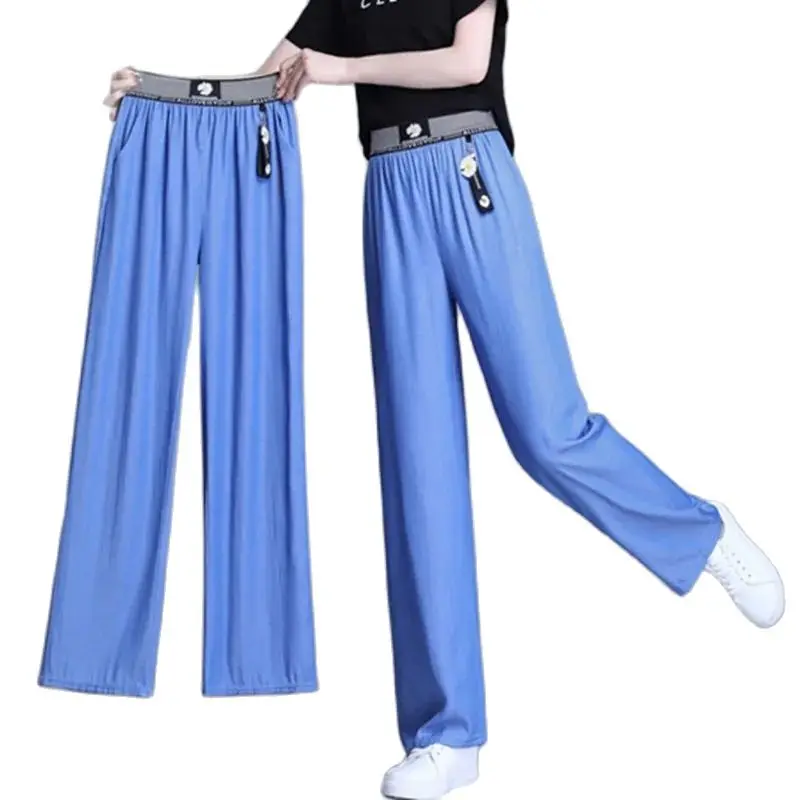 

Soft Ice Silk Jeans Women Pants Trousers 2022 New Summer Loose Straight Tube Casual High Waist Wide Leg Pants Thin Jeans Female