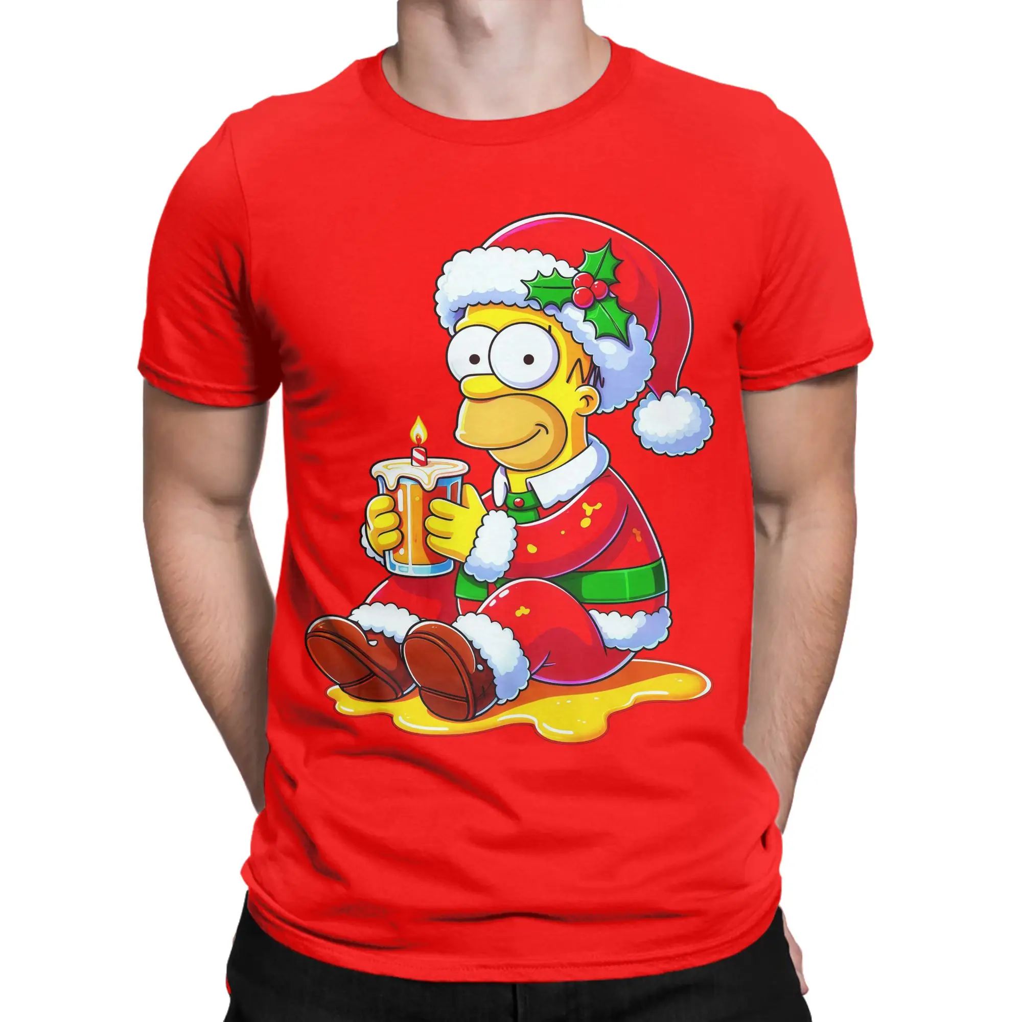 Cartoon S-Simpsons Christmas Men's T Shirt  Novelty Tee Shirt Short Sleeve Crew Neck T-Shirt Pure Cotton Plus Size Clothing