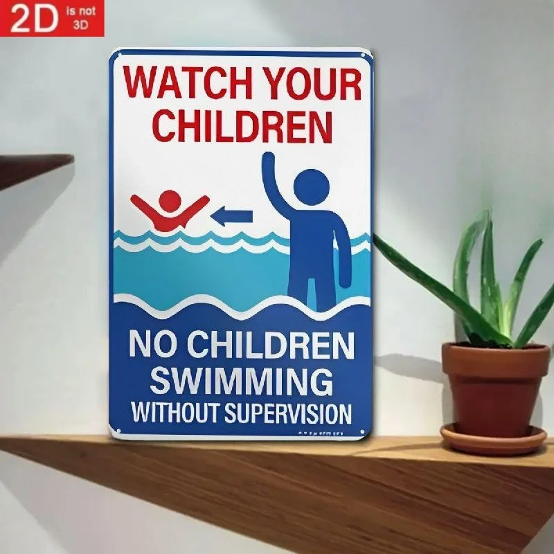 2D Aluminum Pool Safety Sign, Rust-Proof Fade-Resistant Outdoor Wall-Mounted, Bold 