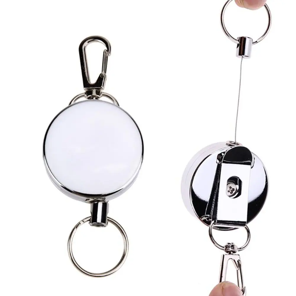 Portable Stretching Rope Elastic Keychain Badge Reel Metal Safety Burglar Trinket ID Card Holder Key Buckle