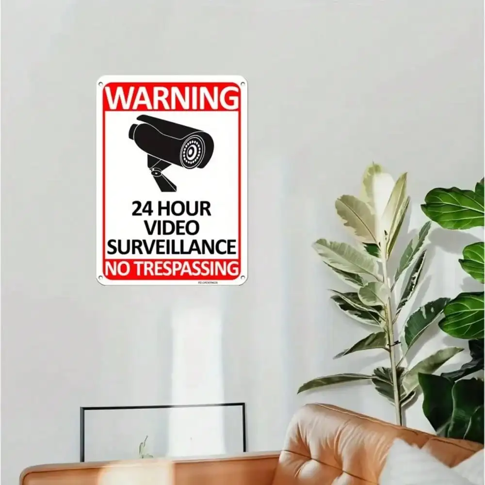 CIFBUY 24/7 Video Surveillance No Trespassing Aluminum Reflective Sign Outdoor CCTV Security Warning Plaque