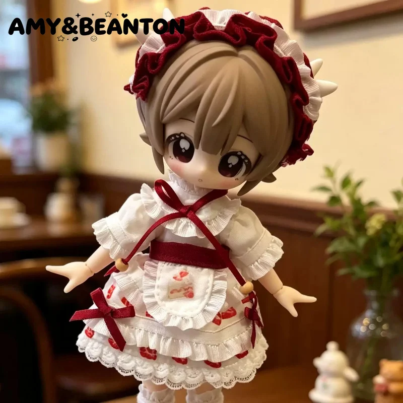 OB11 Doll Clothes Cherry Sweet Maid Outfit Set For 1/8 1/12 BJD Dolls Clothes Y2k Maid Costume Doll Accessories No Doll Included