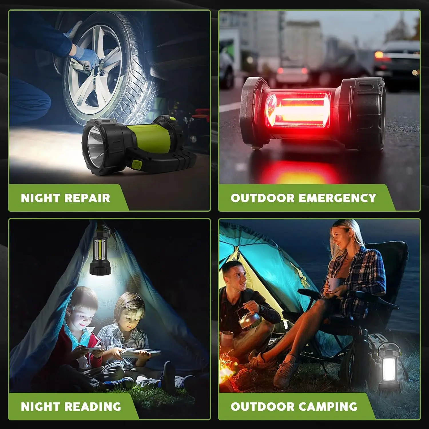 LED+COB Portable Camping Work Light USB Rechargeable Lantern Outdoor Waterproof Searchlight Fishing Spotlight 3600mAh Power Bank