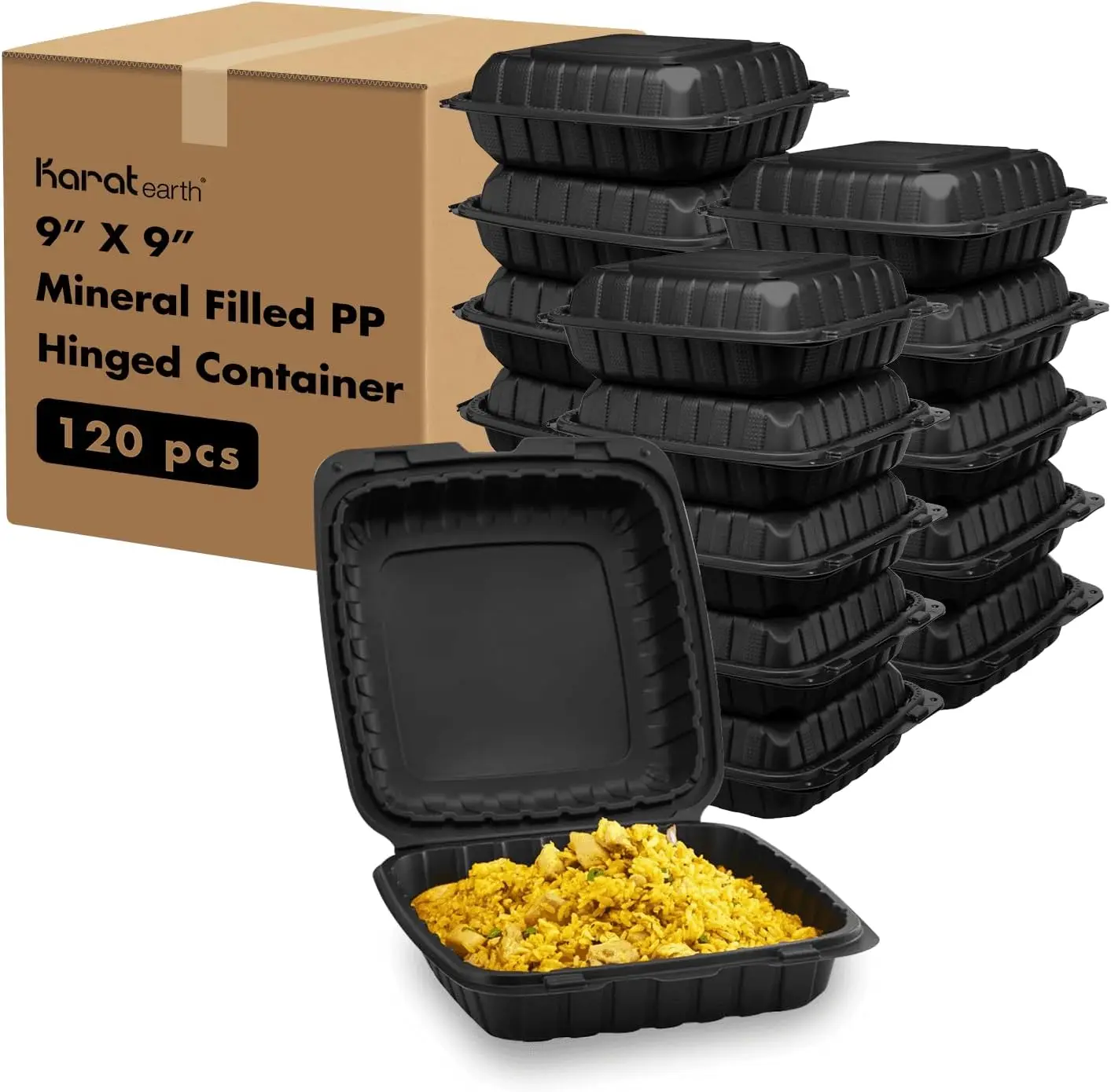 

Clamshell Take Out Food Containers [9"x9" - 120 ct] To Go Containers | Microwavable, Freezer Safe, Soak-Resistant, Durable