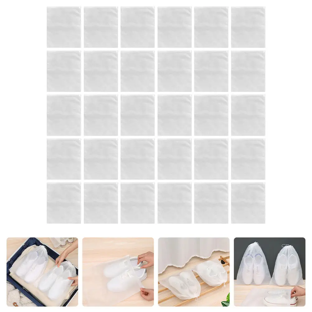 50Pcs Anti-Yellow Shoe Bags Drawstring Travel Dustproof Non-Woven Shoes Storage Organizer Portable Shoe Pouches for Closet and