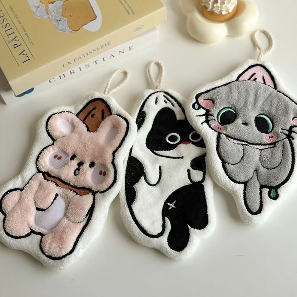 

High Quality Cartoon Hand Towel Soft Cute Cat Bathroom Kerchief Coral Fleece Strong Water Absorption Washcloth Kitchen