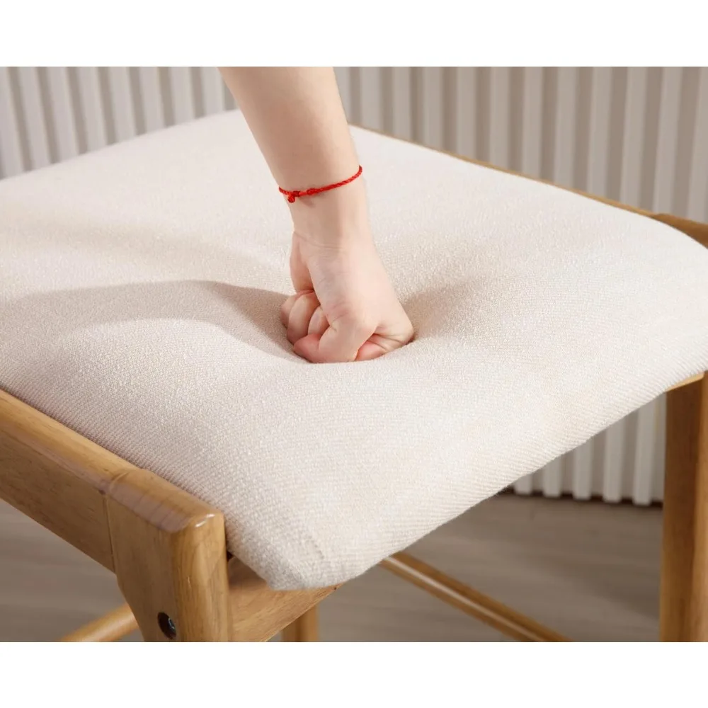 Rattan Counter Height Bar Stools Set of 2 Farmhouse Barstools with Cane Back Comfortable Linen Upholstered Bar Chairs Mid Centu