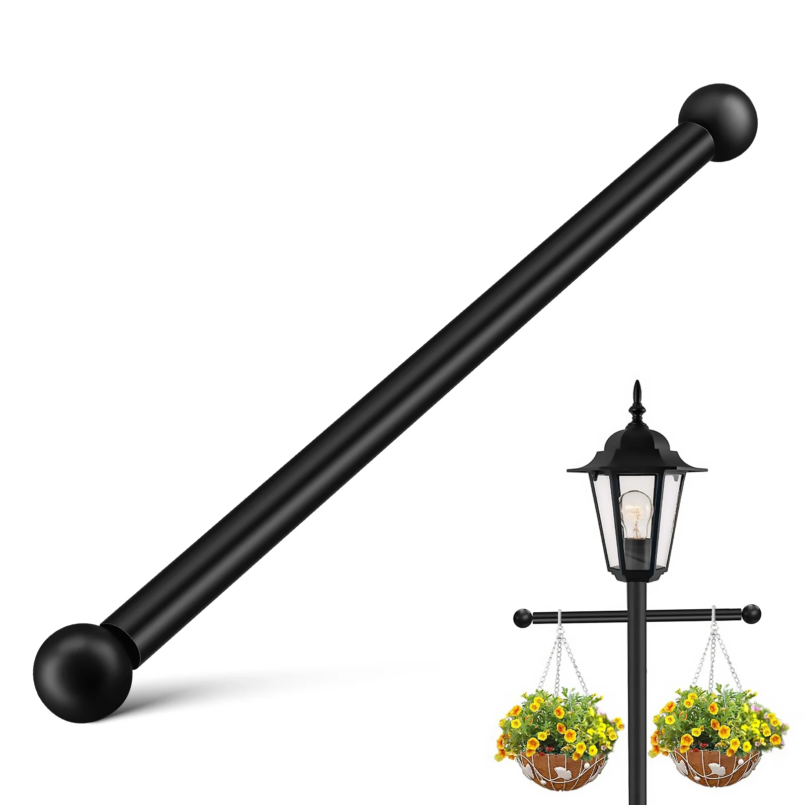 

High-Strength Aluminium Alloy Lamp Rod Outdoor Light Post Arm For Hanging Baskets Flags Ladder Rest Bar Dual Ball Ends Easy