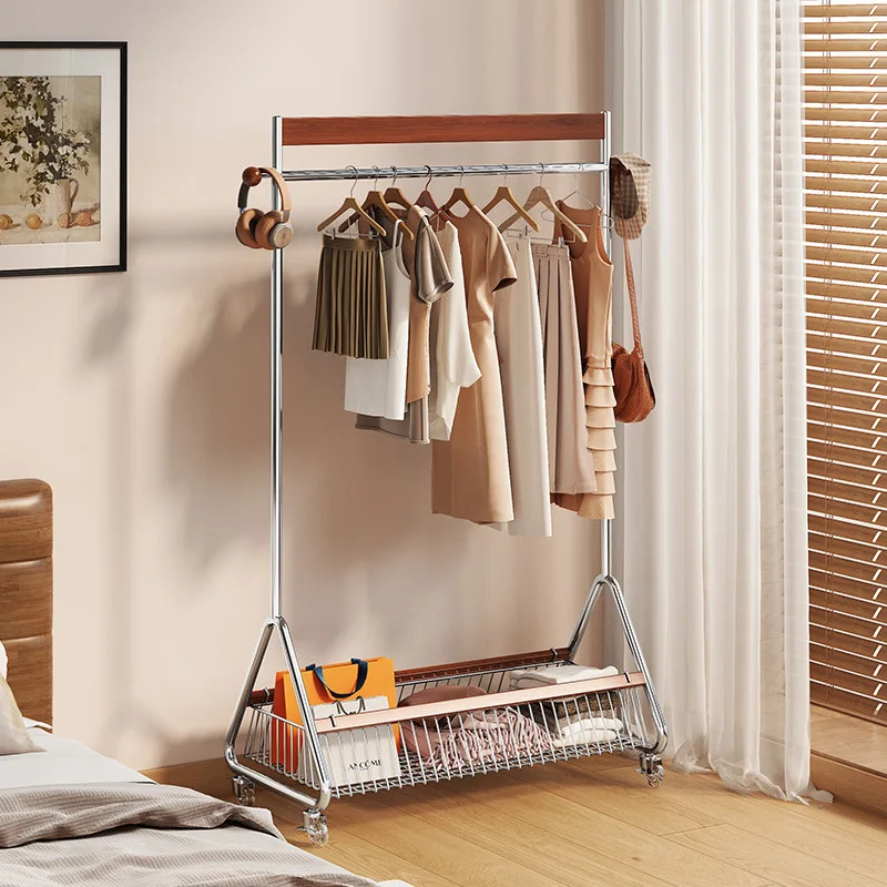 French medieval storage hanger floor-to-ceiling bedroom household removable coat rack solid wood clothing corner simple