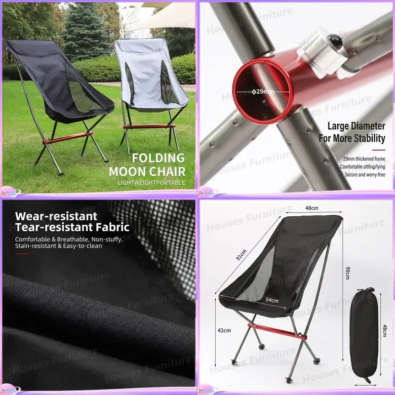 Portable Ultra Light Folding Moon Chair Outdoor Camping Beach Picnic Hiking Seat Cationic Fabric Aluminum Frame Compact