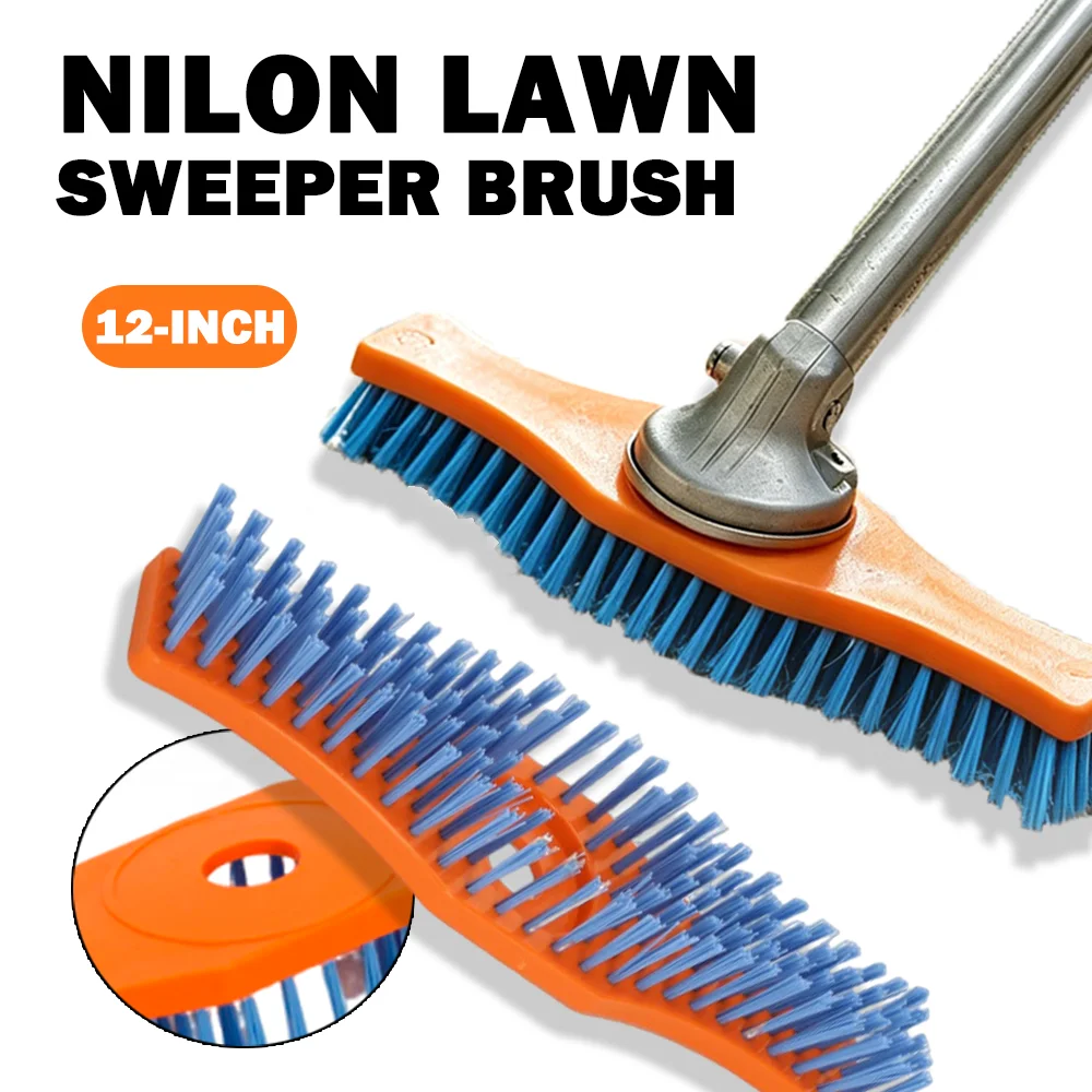 12Inch Lawn Mower Cleaning Brush, Heavy Duty Nylon Bristle Brush Head for Electric Trimmers/Garden/Tile Grout, Weed Remover Tool