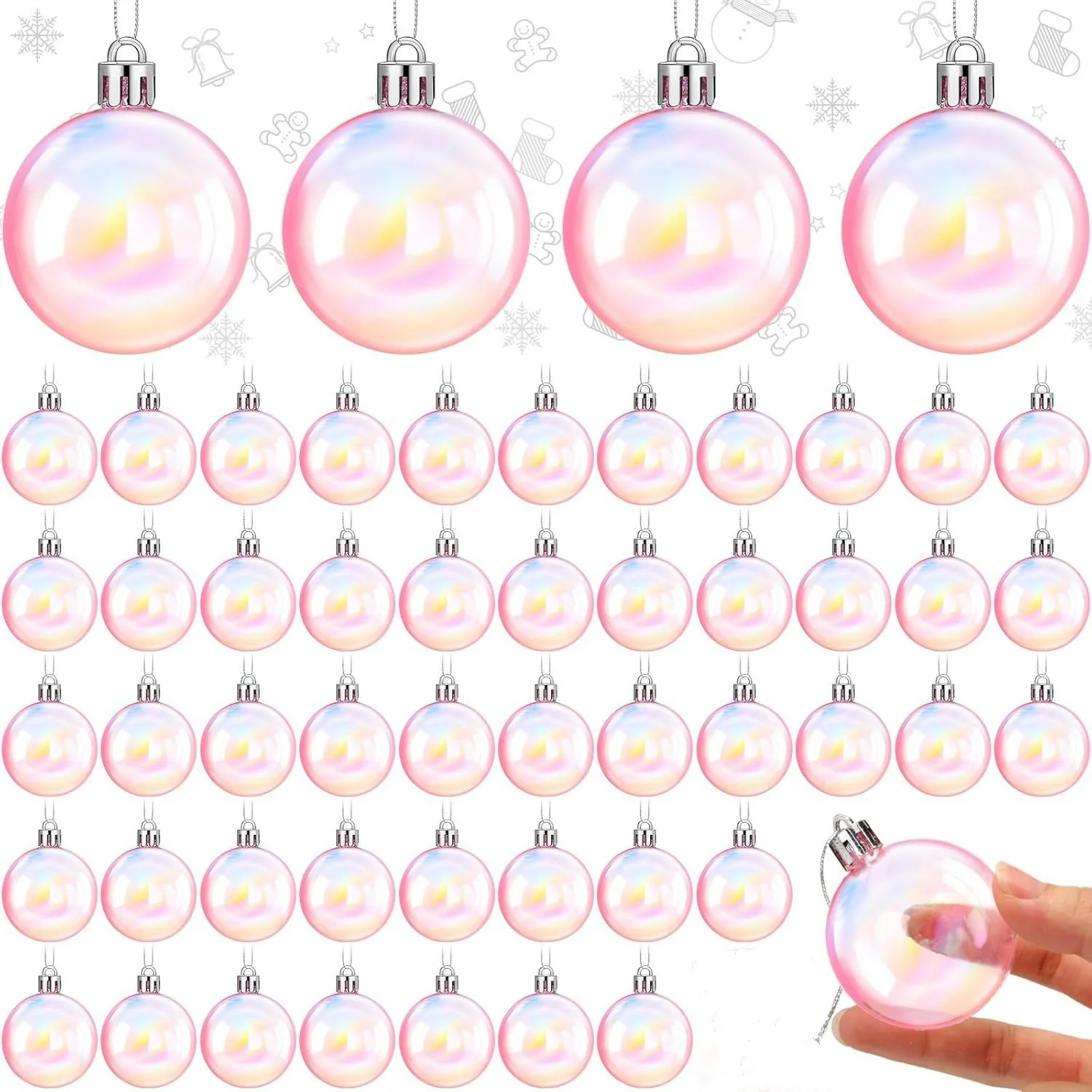 핑크 투명 크리스마스 공 크리스마스 트리 장식품 공, 크리스마스 행잉 트리 펜던트, 홈 파티 장식, 새해 선물, Noel Navidad