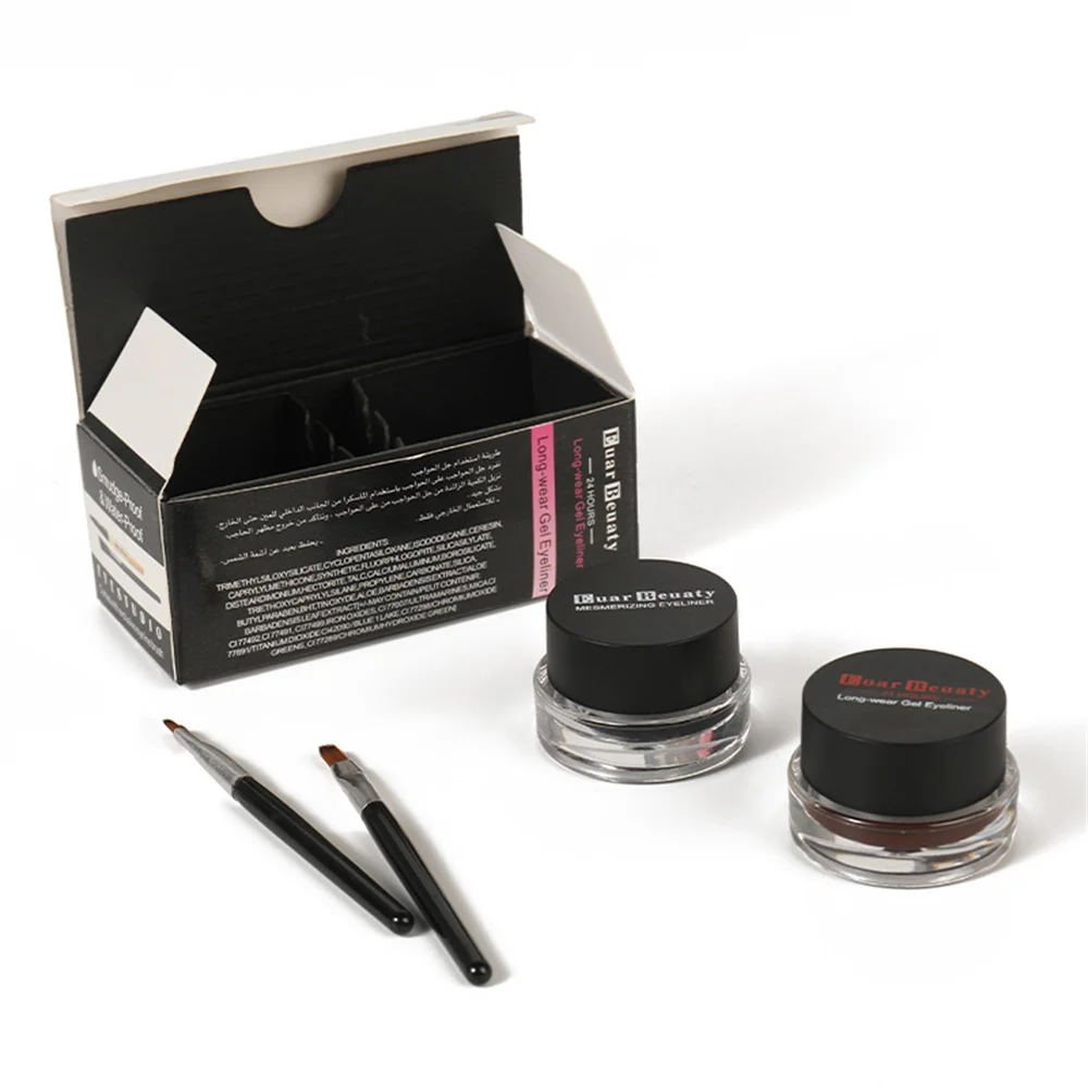 2 in 1 Coffee + Black Gel Cream Eyeliner Make Up Waterproof Cosmetics Set Eye Liner + Brushes Makeup Eye Cosmetics