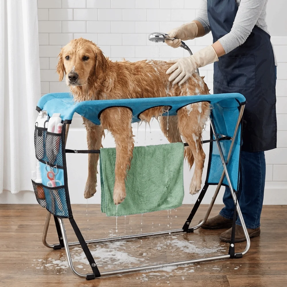 Folding Pet Grooming Hammock Anti-Scratch Quick Dry Mesh Pet Bathing Rack Detachable Multi Hole Cat Washing Hammock